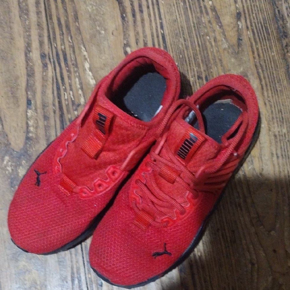 Puma Bold Red Mesh Sneakers For Boys.